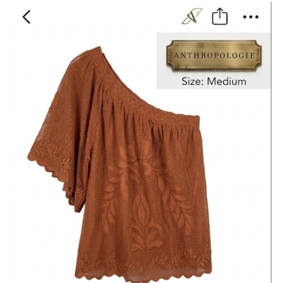 Anthropologie Tops - Anthropologie Terracotta Lace Blouse one shoulder nwt ptp 23